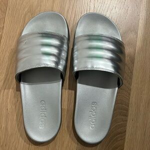 Adidas Silver Slides, Size 9